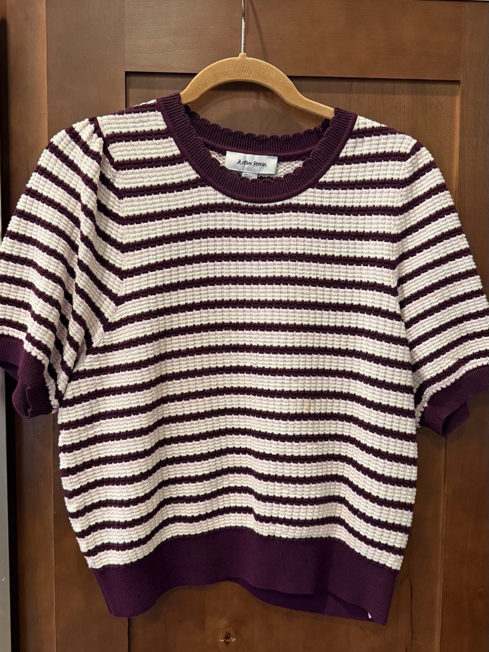 & Other Stories Striped Short-Sleeve Crew Sweater in Purple and Cream